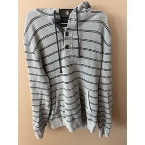 Men's Carbon 2 Cobalt 1/4 Button Up Hoodie Pullover Gray Striped Medium Cotton